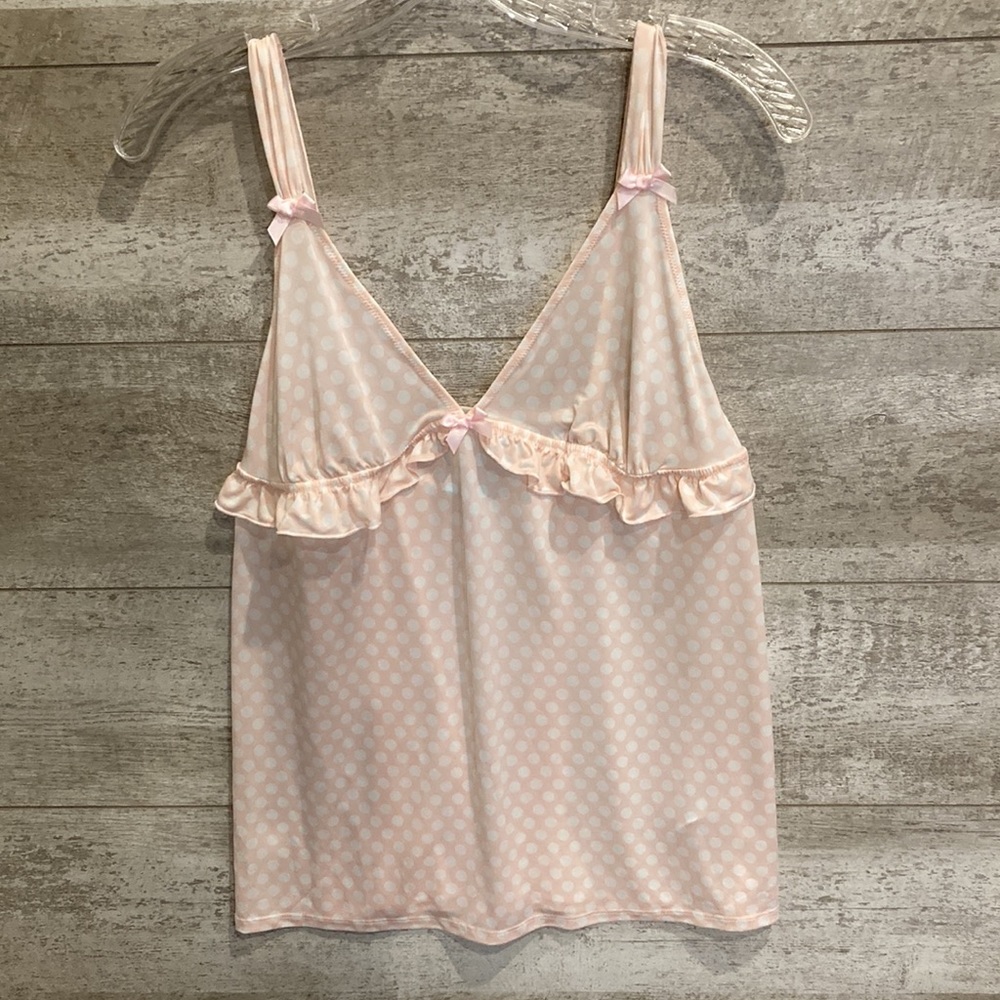 Betsey Johnson 2 Piece Pink White Polka Dot Silky Pajama Set Large - Picture 2 of 7